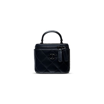 CHANEL BLACK QUILTED GRAINED CALFSKIN MINI VANITY WITH CHAIN BLACK HARDWARE AP2198 (11*8.5*7cm)